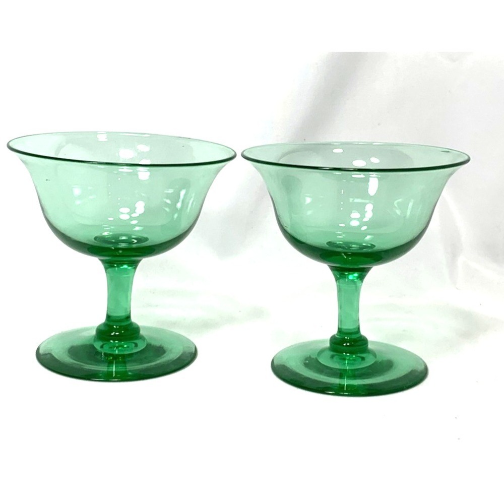 Uranium Glass Coupes Set of 2 Vintage Green Champagne Dessert Vaseline